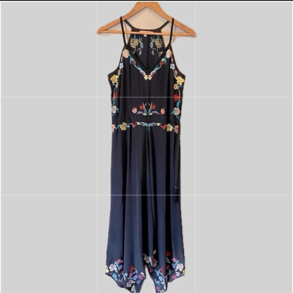 Calypso St. Barth 100% Silk Embroidered Handkerchief Hem Midi Sundress XS
